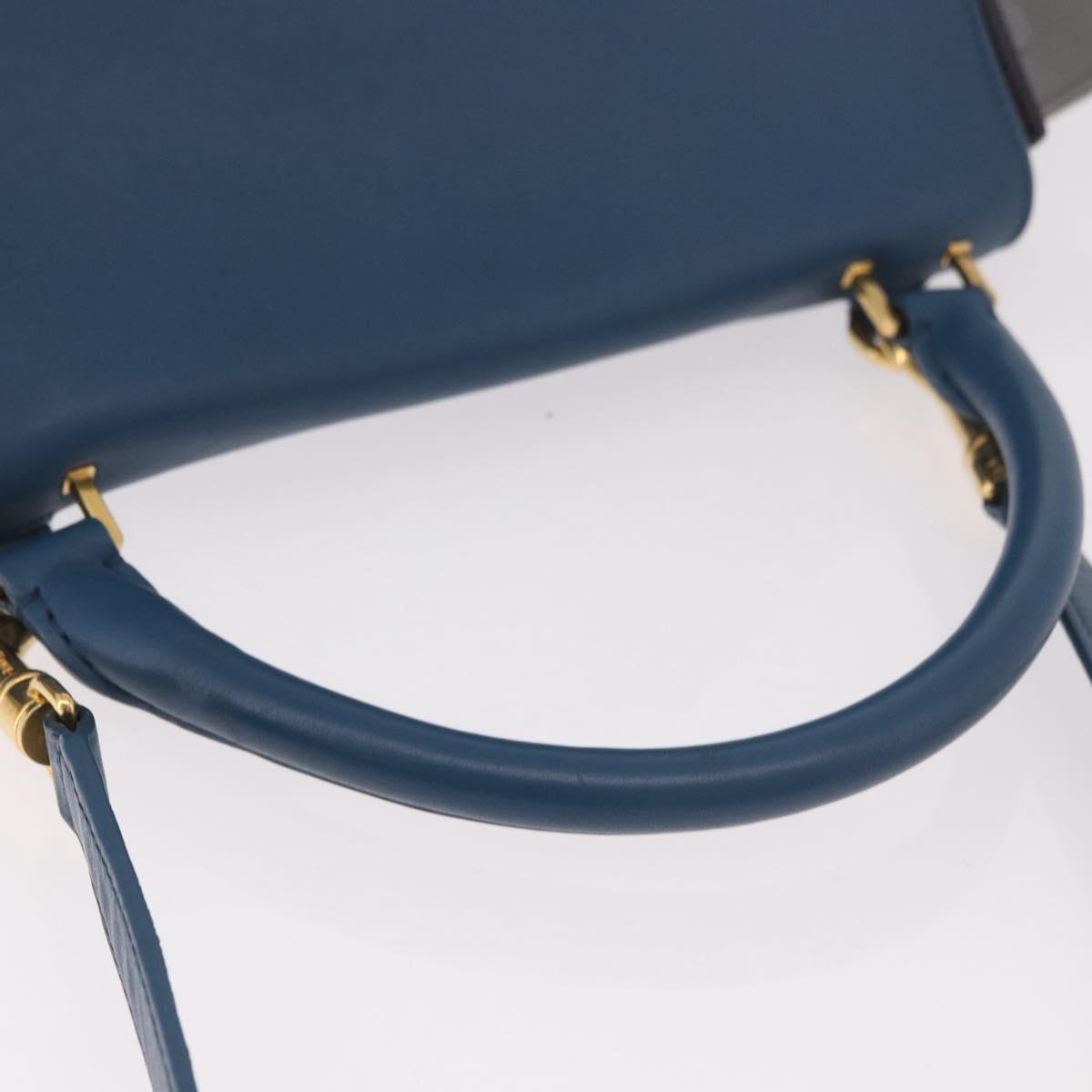 CELINE Trapeze Hand Bag Leather 2way Blue Gold Auth ka4923V