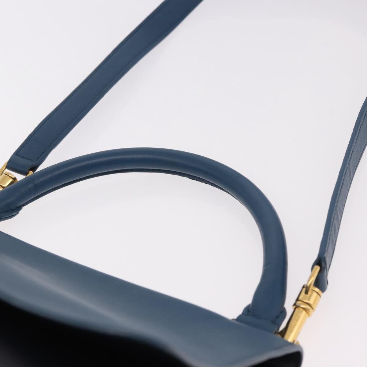 CELINE Trapeze Hand Bag Leather 2way Blue Gold Auth ka4923V