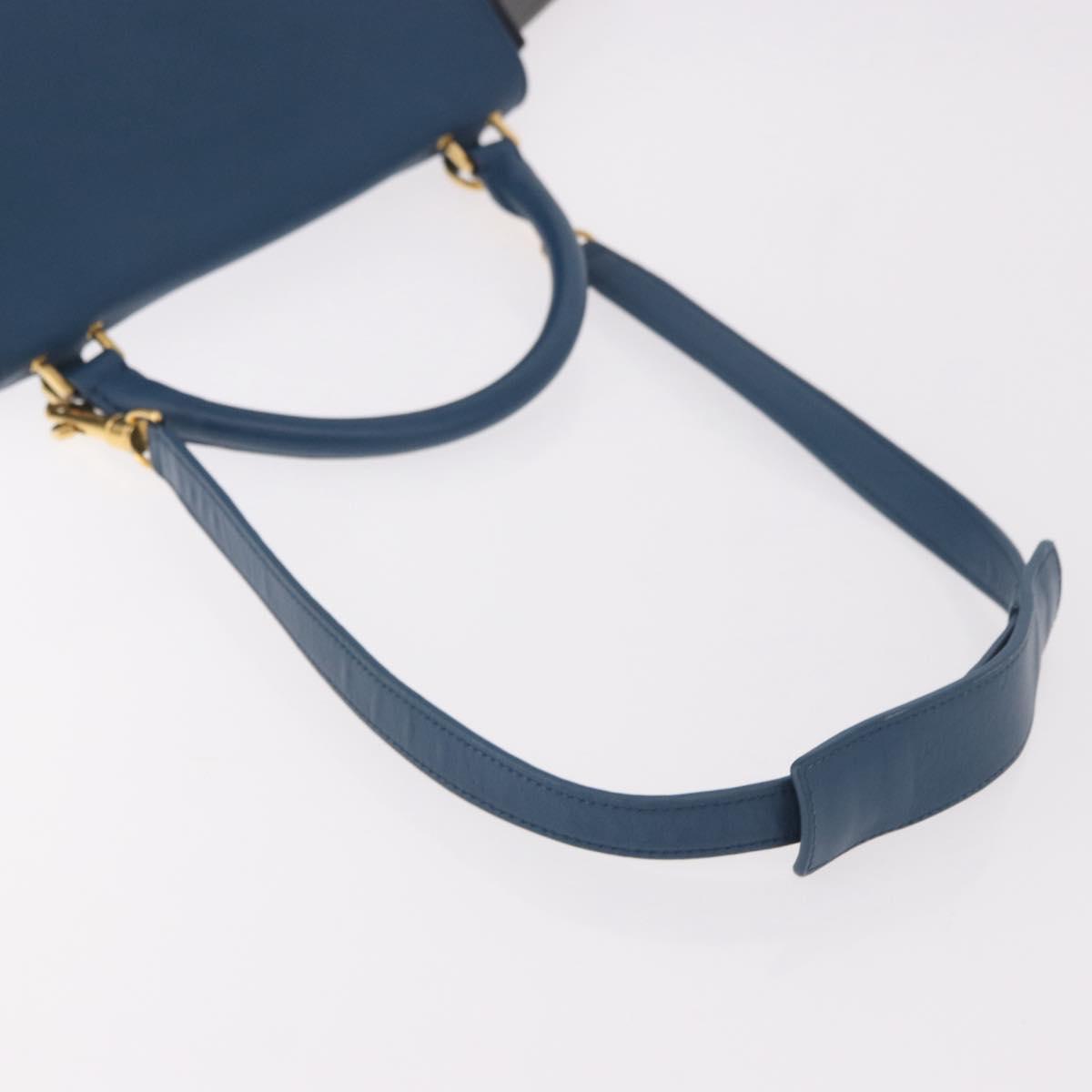 CELINE Trapeze Hand Bag Leather 2way Blue Gold Auth ka4923V