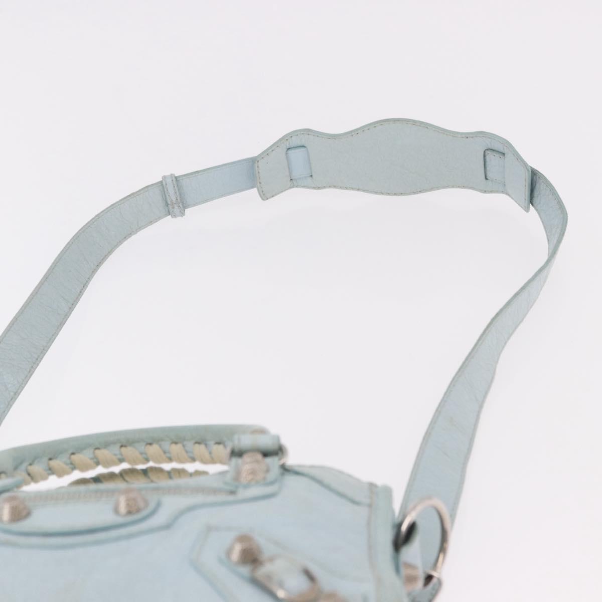 BALENCIAGA Mini City Hand Bag Leather 2way Light Blue Silver 309544 Auth ka4924A