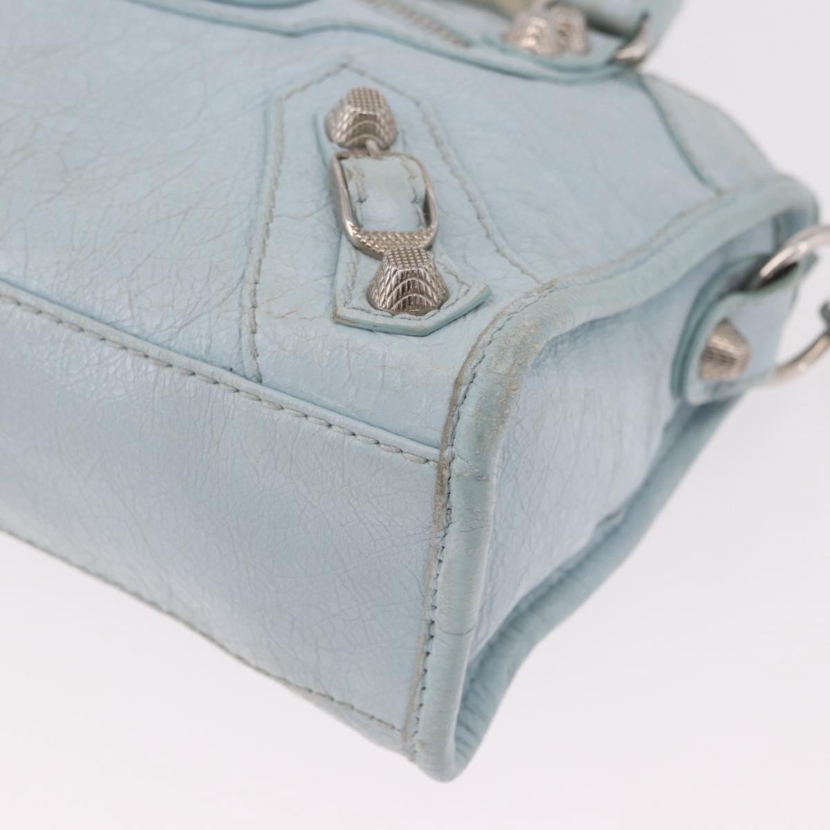 BALENCIAGA Mini City Hand Bag Leather 2way Light Blue Silver 309544 Auth ka4924A