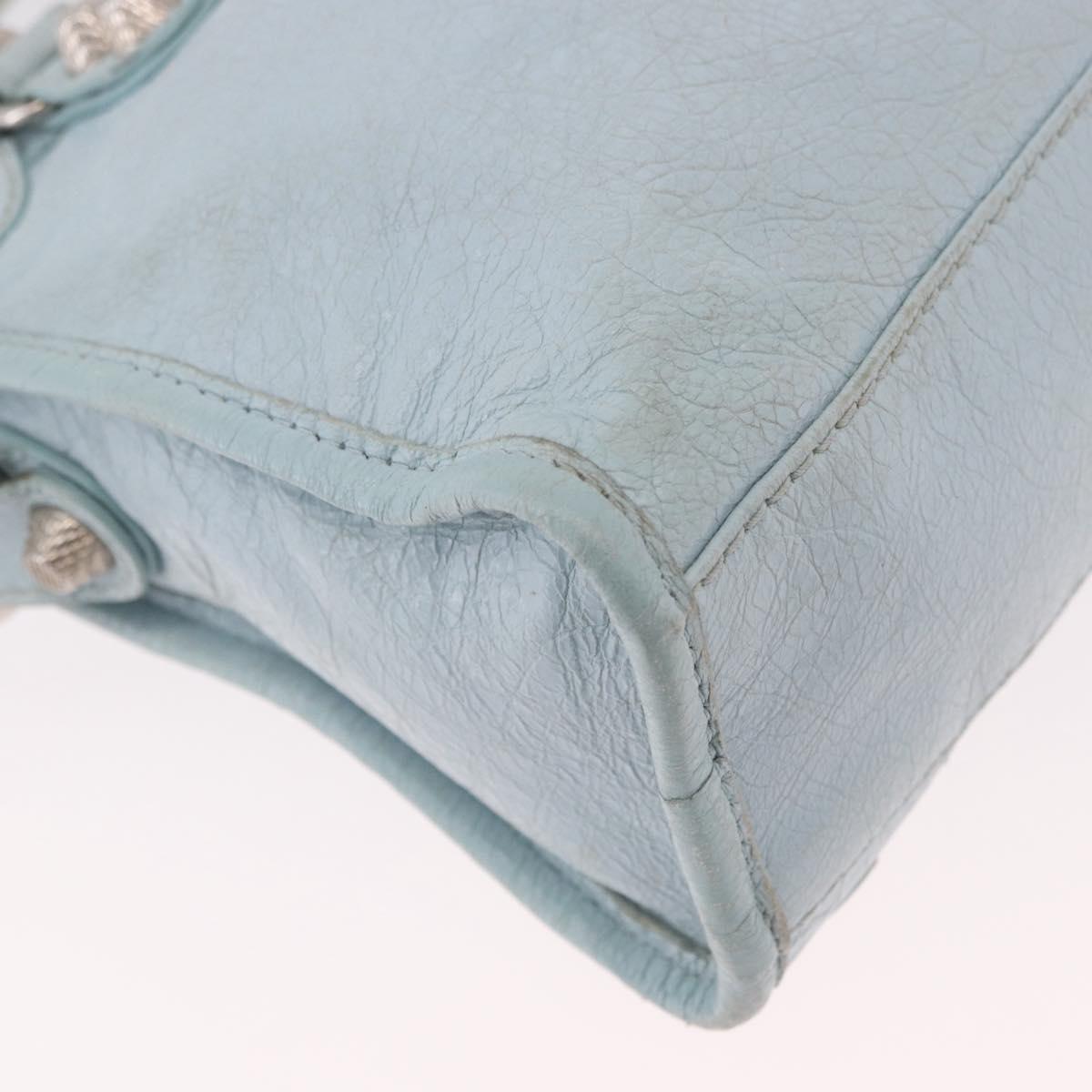 BALENCIAGA Mini City Hand Bag Leather 2way Light Blue Silver 309544 Auth ka4924A
