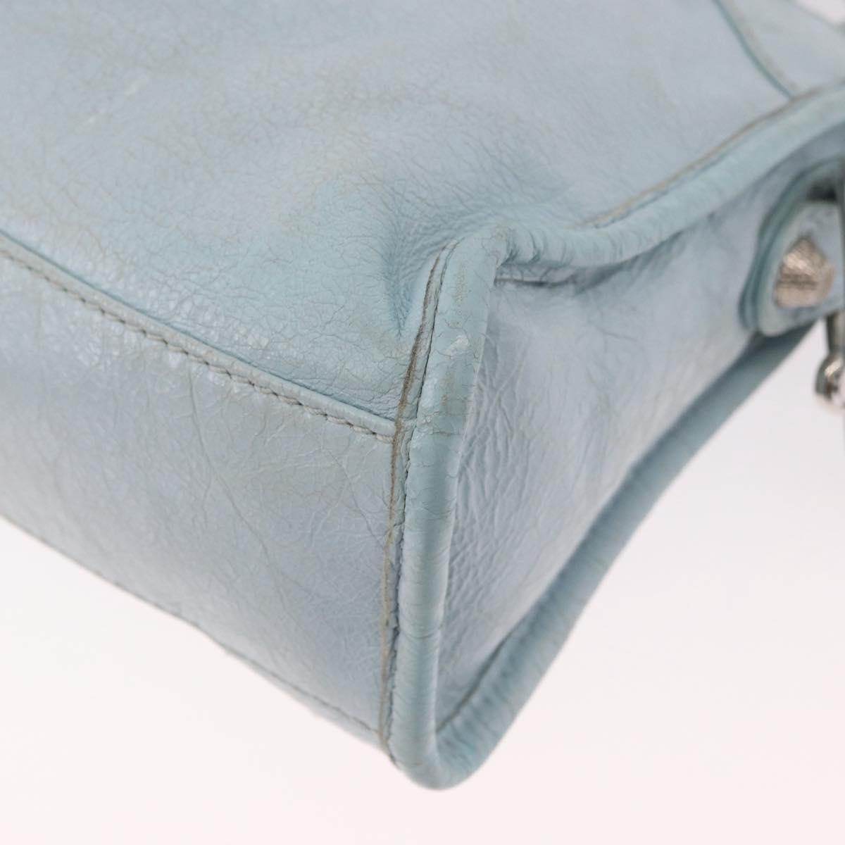 BALENCIAGA Mini City Hand Bag Leather 2way Light Blue Silver 309544 Auth ka4924A