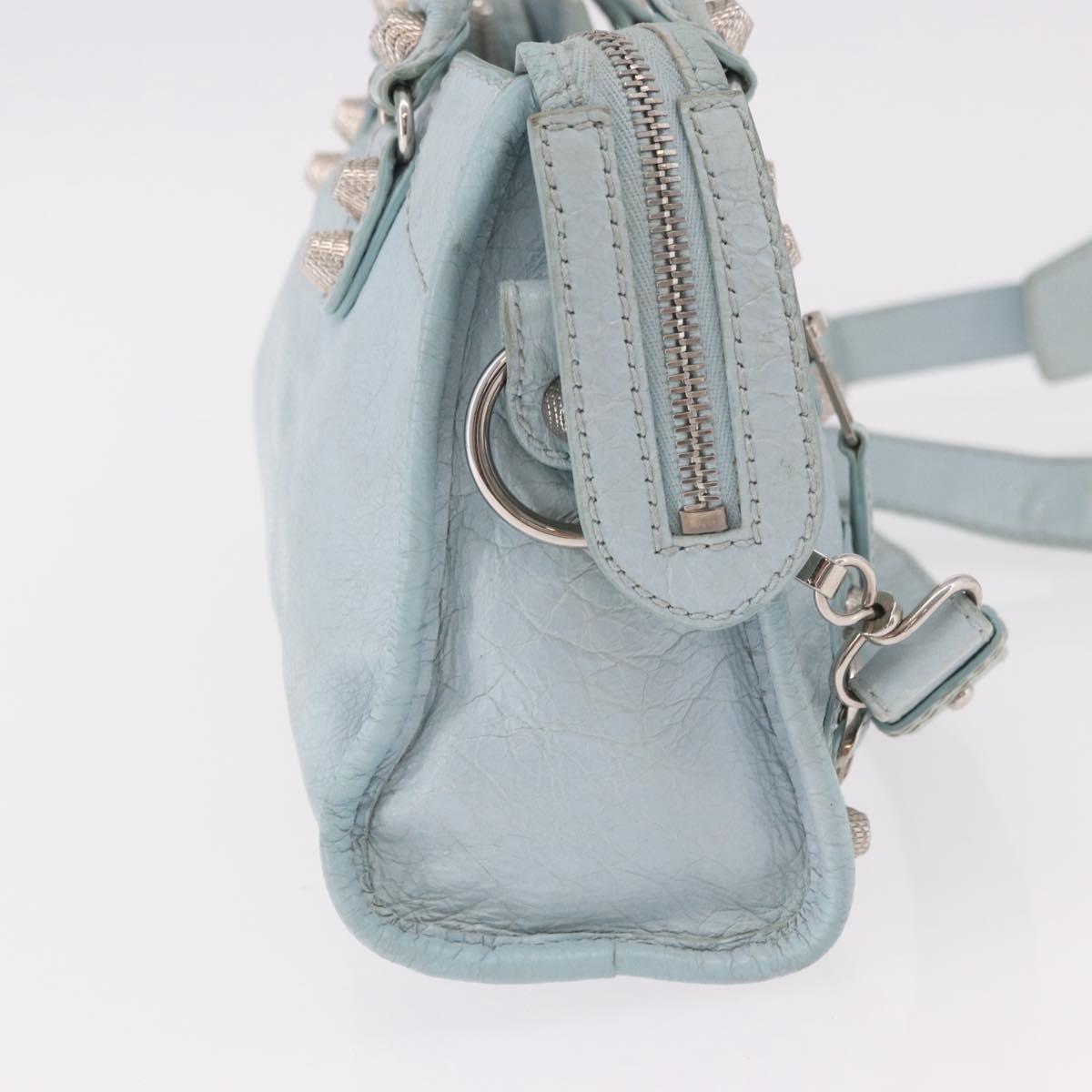 BALENCIAGA Mini City Hand Bag Leather 2way Light Blue Silver 309544 Auth ka4924A