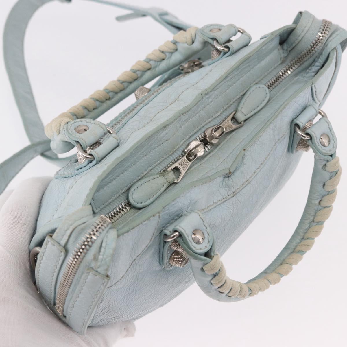 BALENCIAGA Mini City Hand Bag Leather 2way Light Blue Silver 309544 Auth ka4924A