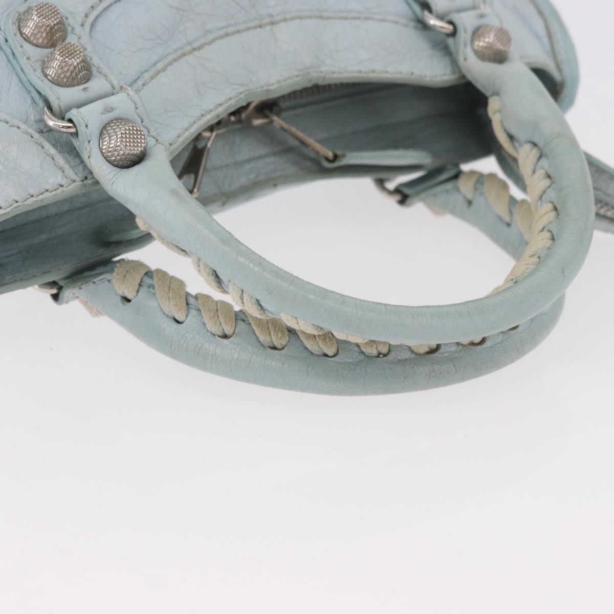 BALENCIAGA Mini City Hand Bag Leather 2way Light Blue Silver 309544 Auth ka4924A
