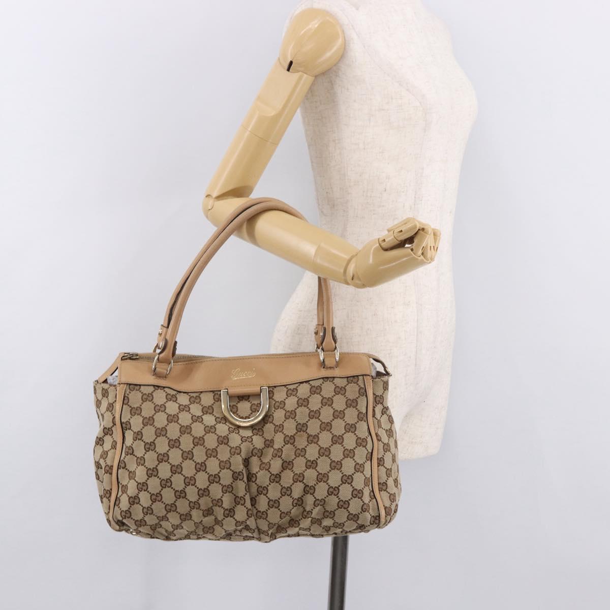 GUCCI GG Canvas Abbey Hand Bag Beige Gold 189831 Auth ka4927