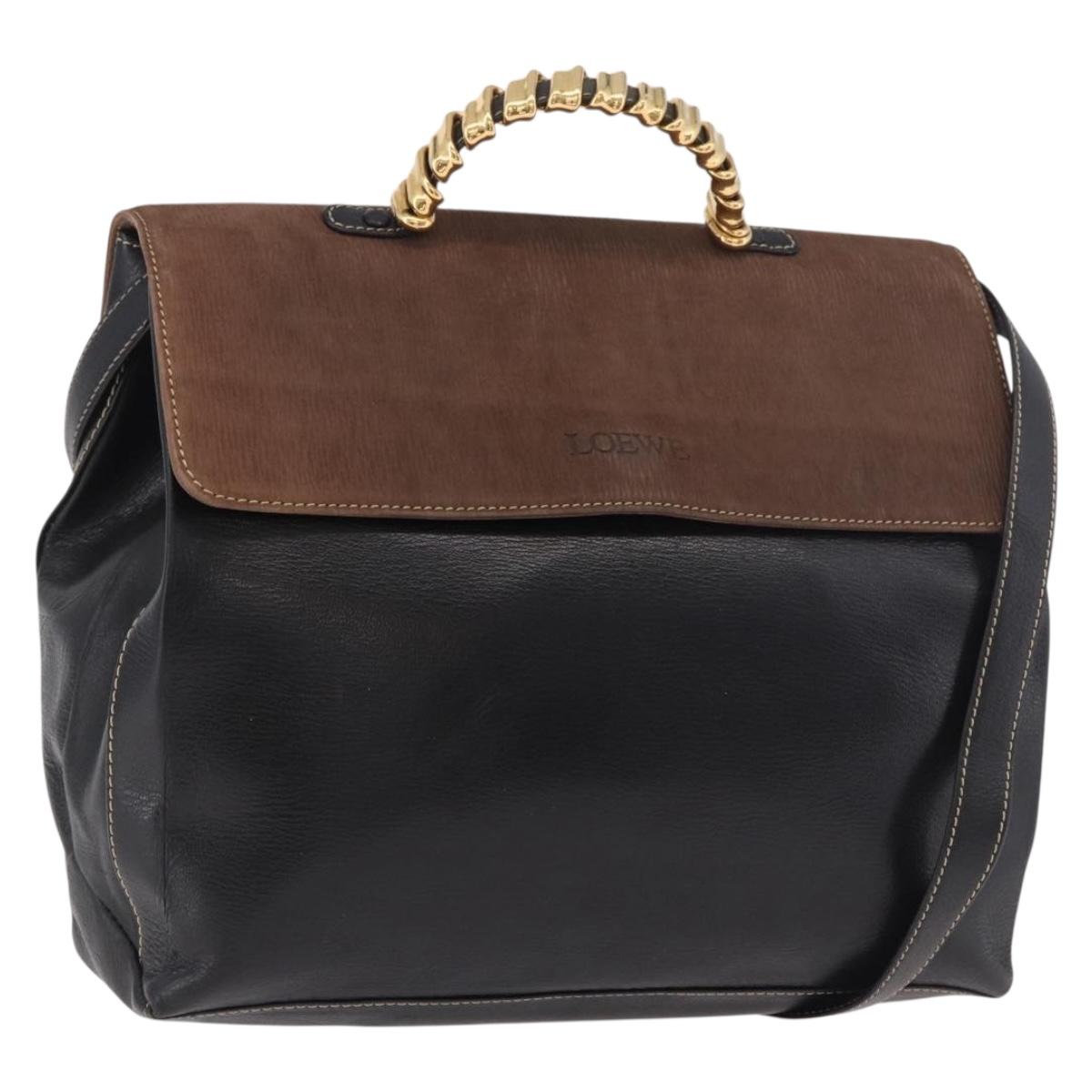 LOEWE Velazquez Hand Bag Leather 2way Black Gold Auth ka4929A