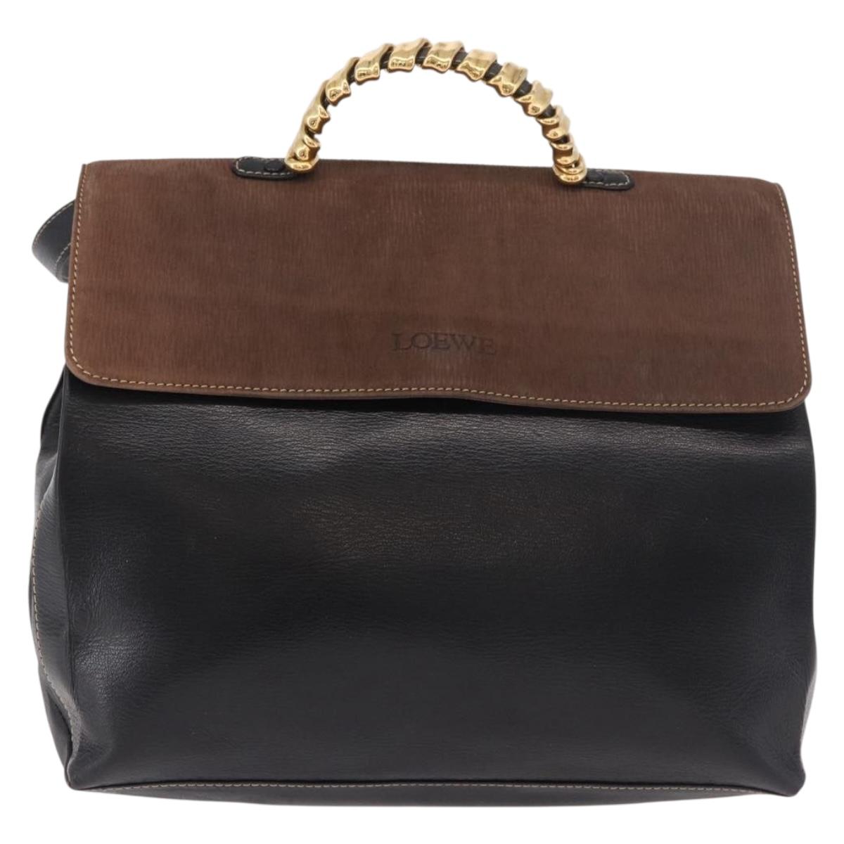 LOEWE Velazquez Hand Bag Leather 2way Black Gold Auth ka4929A
