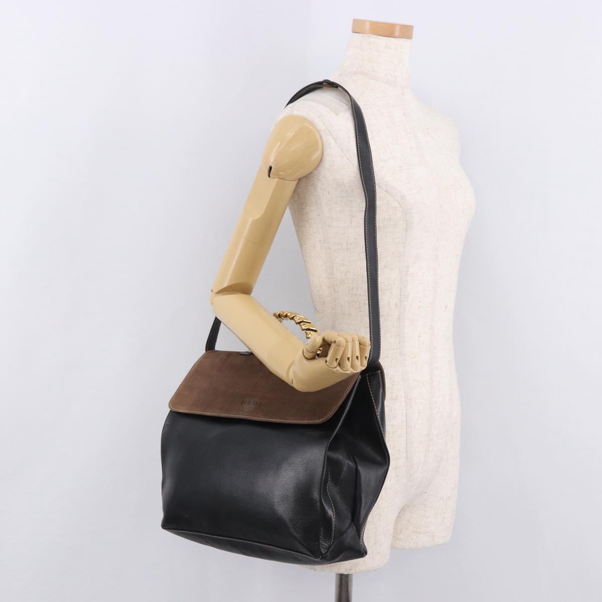 LOEWE Velazquez Hand Bag Leather 2way Black Gold Auth ka4929A
