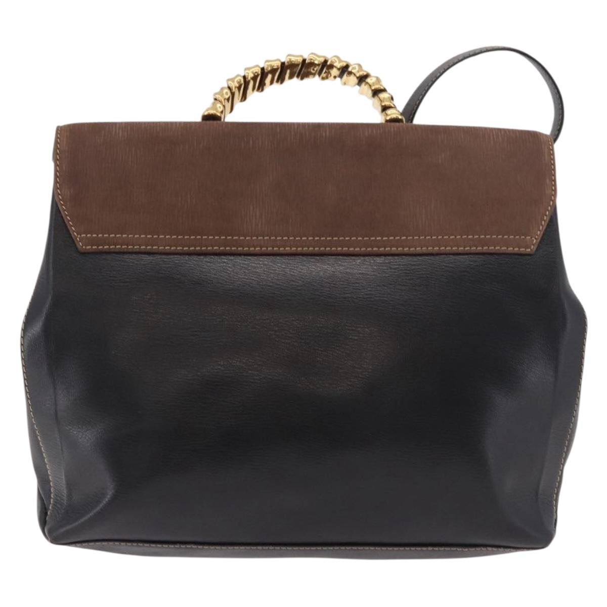 LOEWE Velazquez Hand Bag Leather 2way Black Gold Auth ka4929A