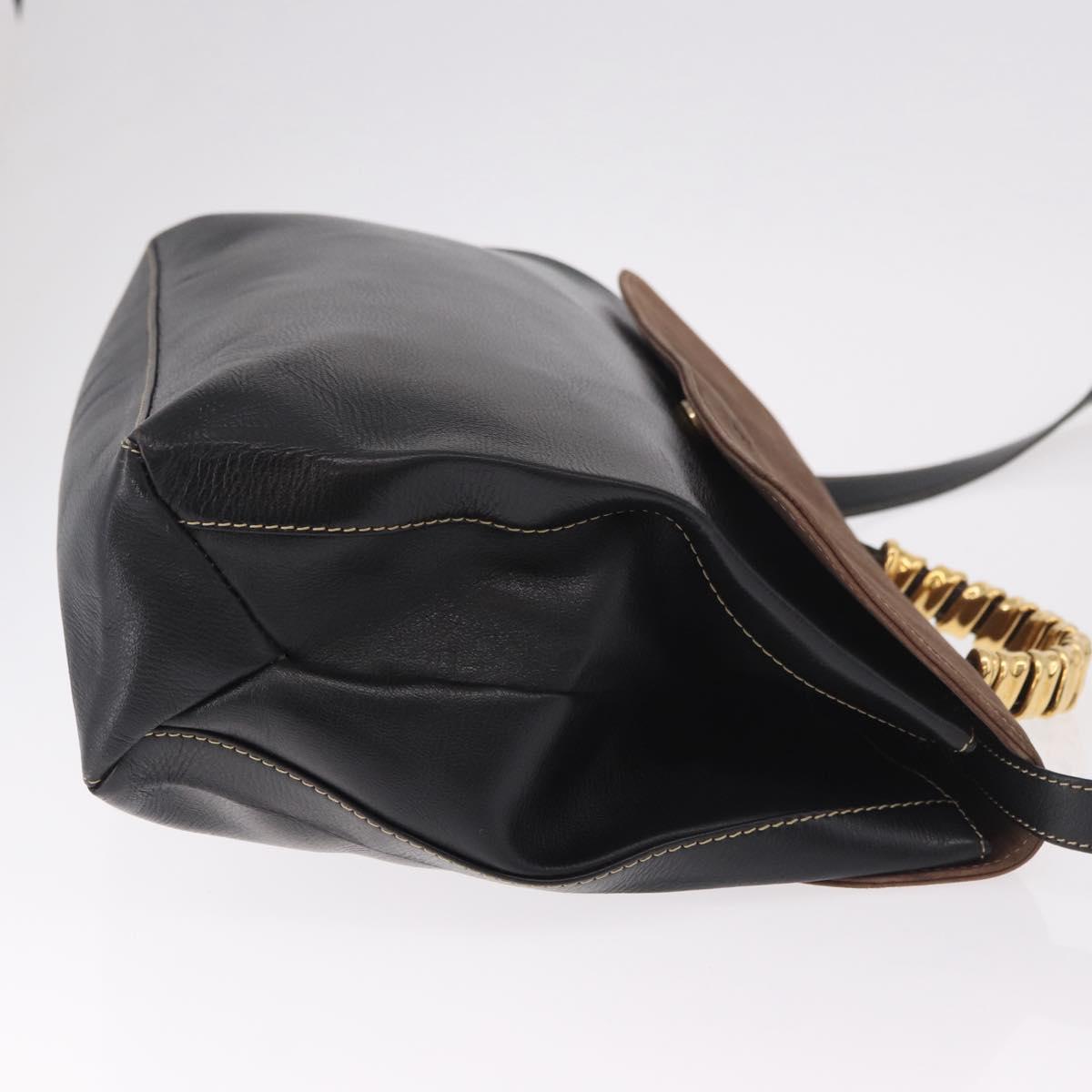 LOEWE Velazquez Hand Bag Leather 2way Black Gold Auth ka4929A