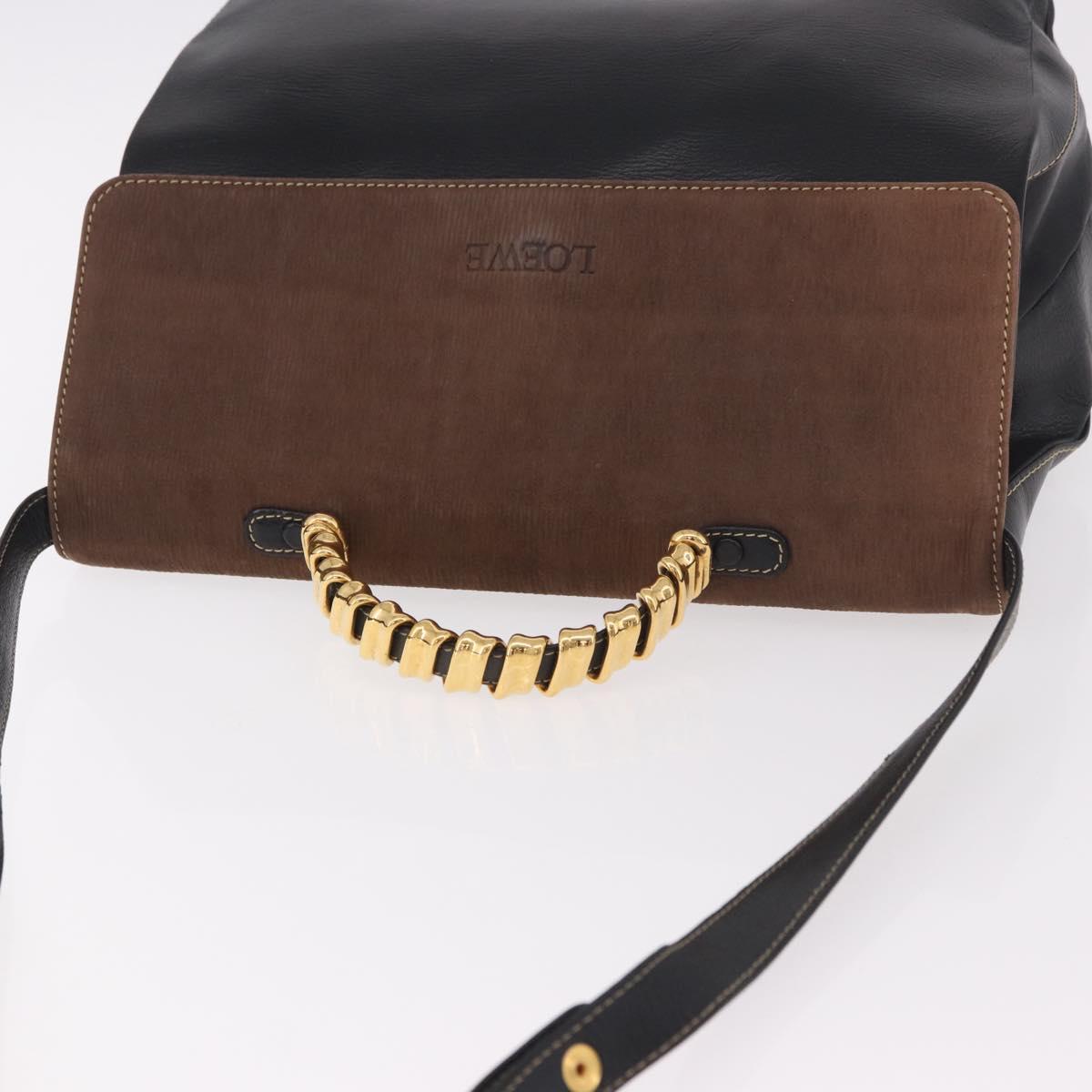 LOEWE Velazquez Hand Bag Leather 2way Black Gold Auth ka4929A