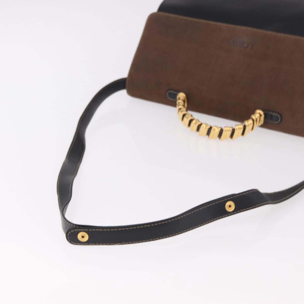 LOEWE Velazquez Hand Bag Leather 2way Black Gold Auth ka4929A