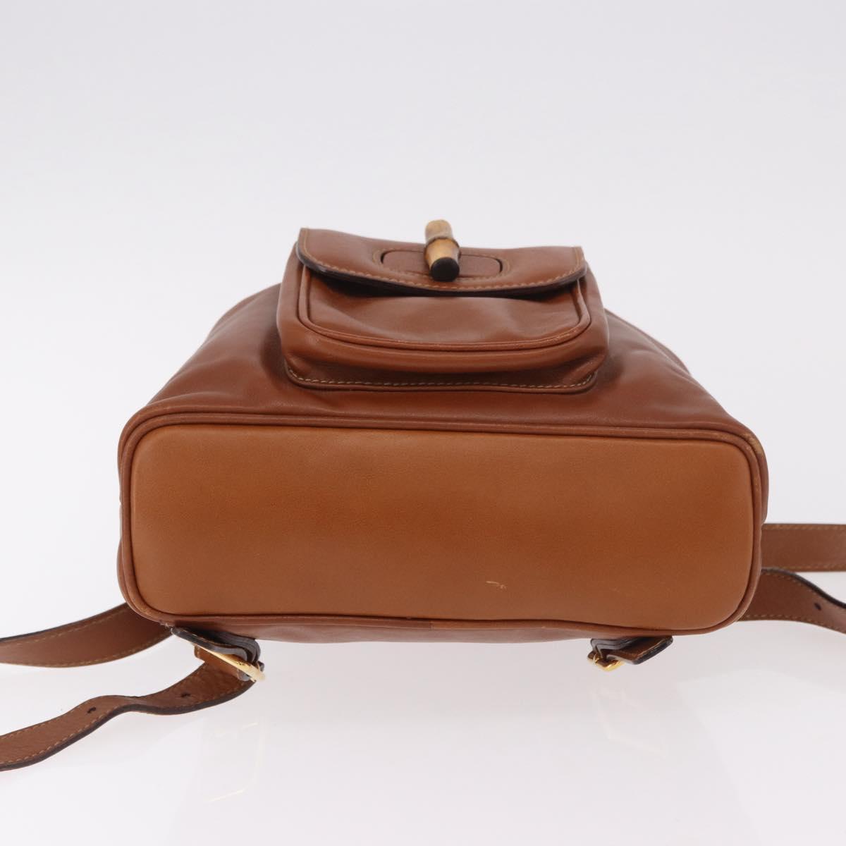 GUCCI Bamboo Backpack Leather Brown Gold 003 2058 0030 Auth ka4930