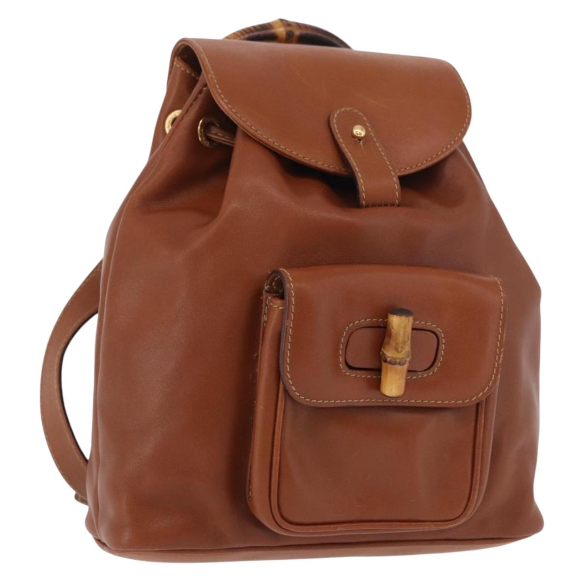 GUCCI Bamboo Backpack Leather Brown Gold 003 2058 0030 Auth ka4930