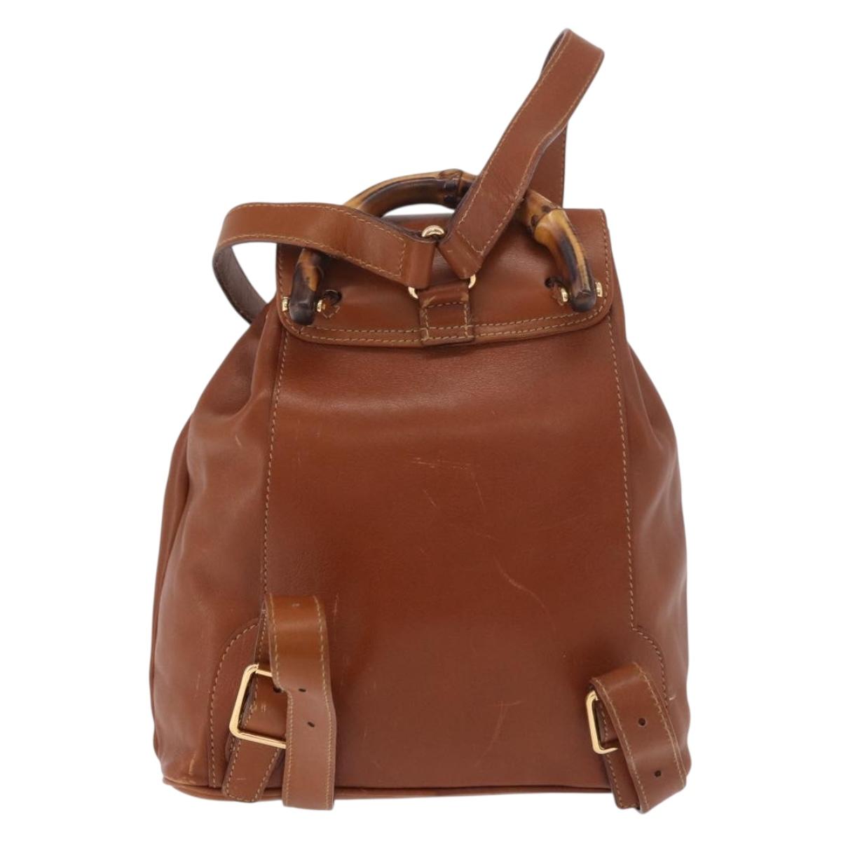 GUCCI Bamboo Backpack Leather Brown Gold 003 2058 0030 Auth ka4930