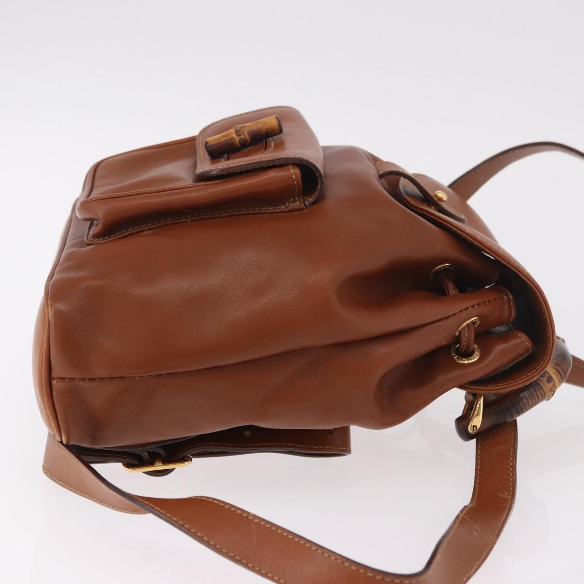 GUCCI Bamboo Backpack Leather Brown Gold 003 2058 0030 Auth ka4930