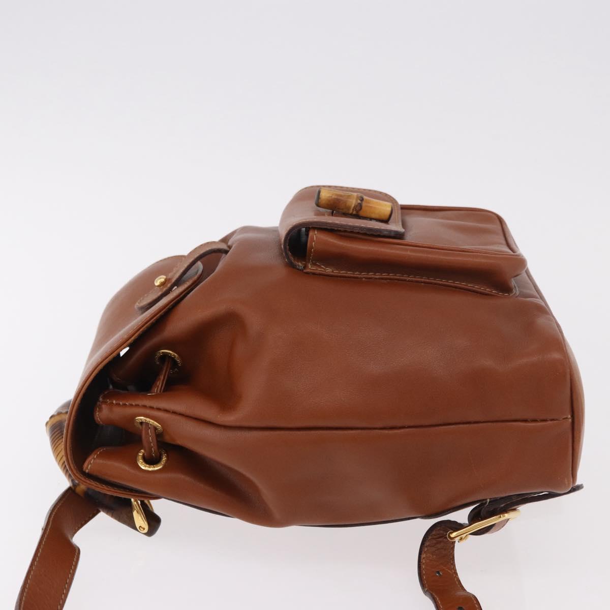 GUCCI Bamboo Backpack Leather Brown Gold 003 2058 0030 Auth ka4930
