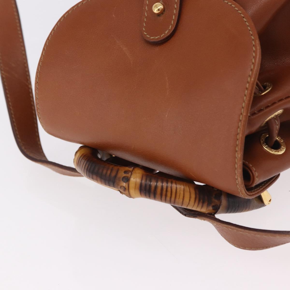 GUCCI Bamboo Backpack Leather Brown Gold 003 2058 0030 Auth ka4930