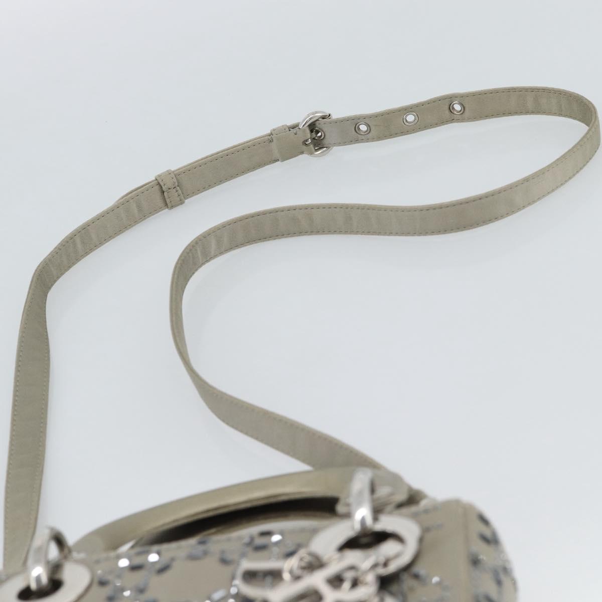 Christian Dior Lady Dior Canage Hand Bag Satin 2way Gray Silver Auth ka4931SAM