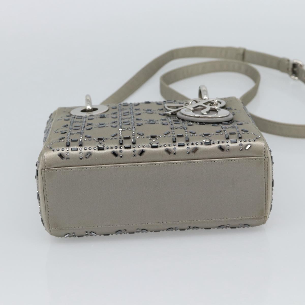 Christian Dior Lady Dior Canage Hand Bag Satin 2way Gray Silver Auth ka4931SAM