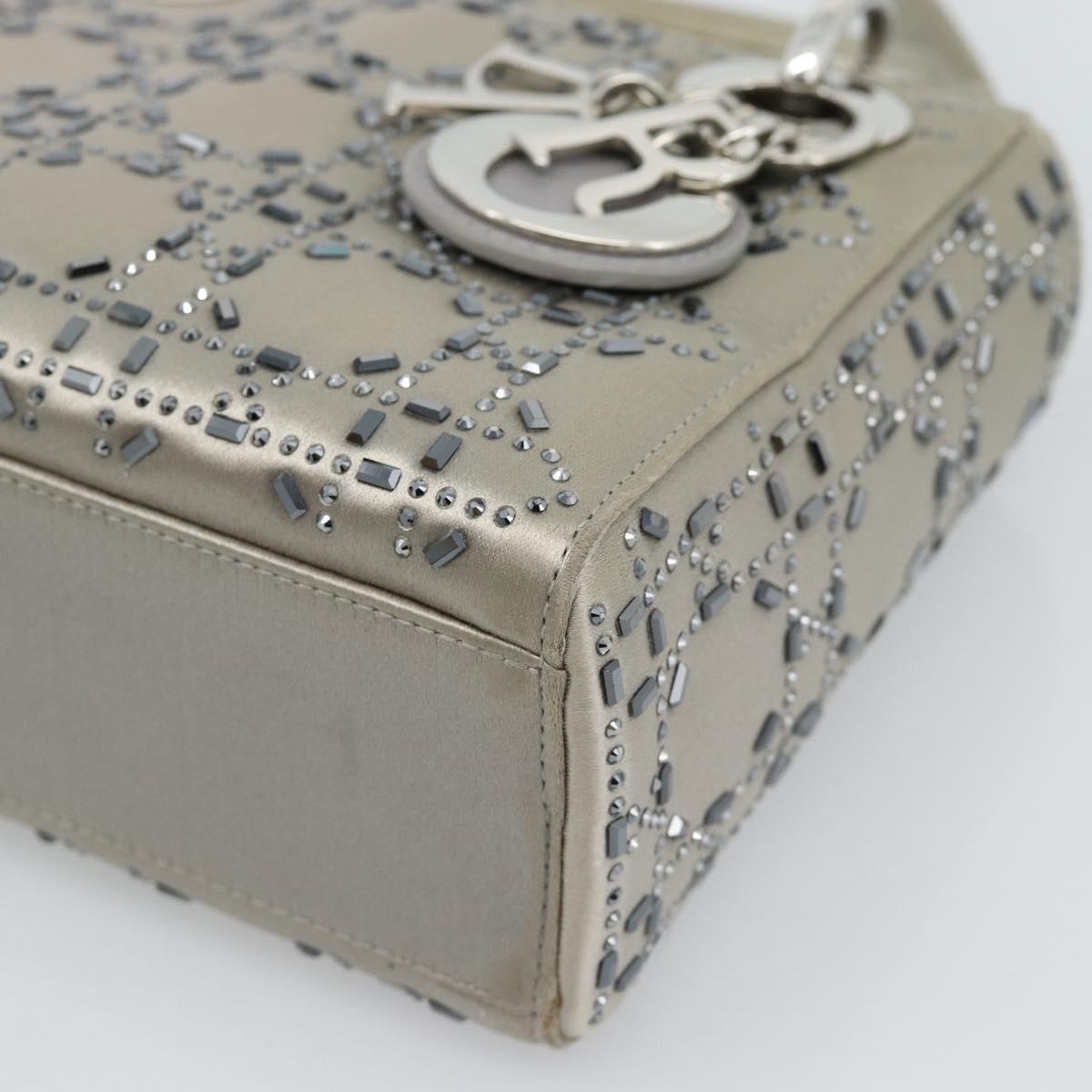 Christian Dior Lady Dior Canage Hand Bag Satin 2way Gray Silver Auth ka4931SAM
