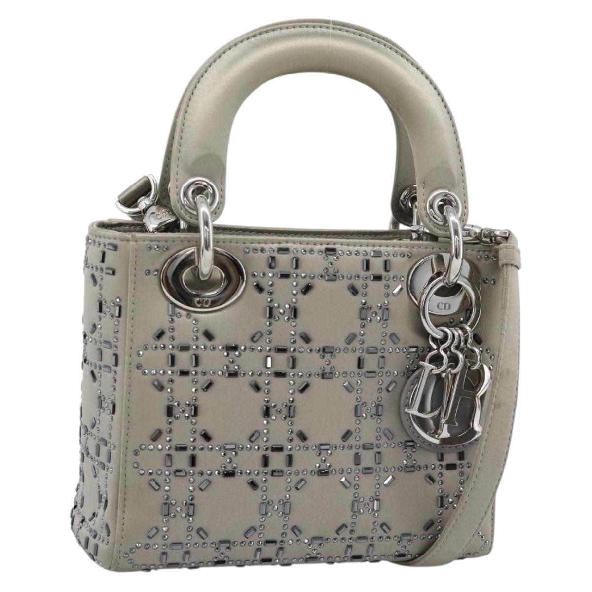 Christian Dior Lady Dior Canage Hand Bag Satin 2way Gray Silver Auth ka4931SAM
