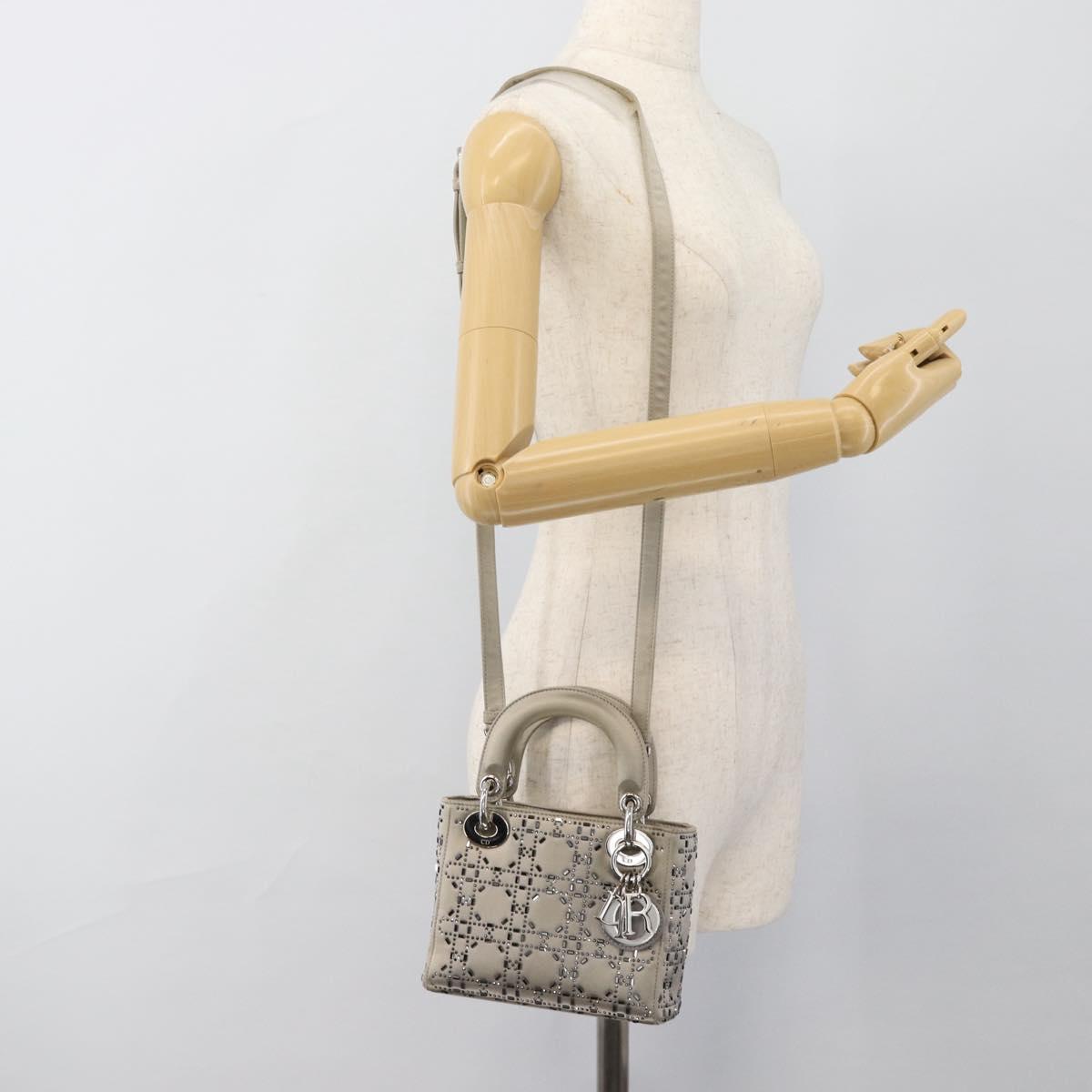 Christian Dior Lady Dior Canage Hand Bag Satin 2way Gray Silver Auth ka4931SAM