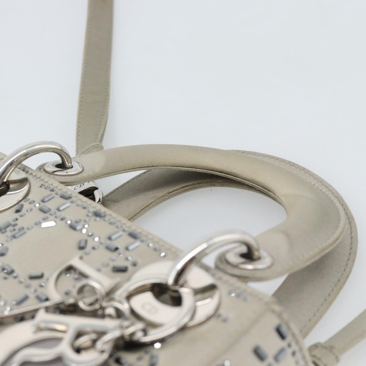 Christian Dior Lady Dior Canage Hand Bag Satin 2way Gray Silver Auth ka4931SAM
