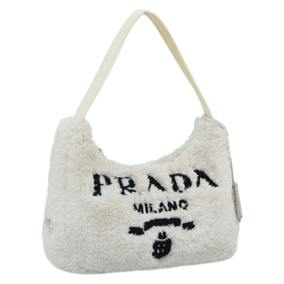 PRADA Hand Pouch Hand Bag Pile White Silver Auth ka4933V