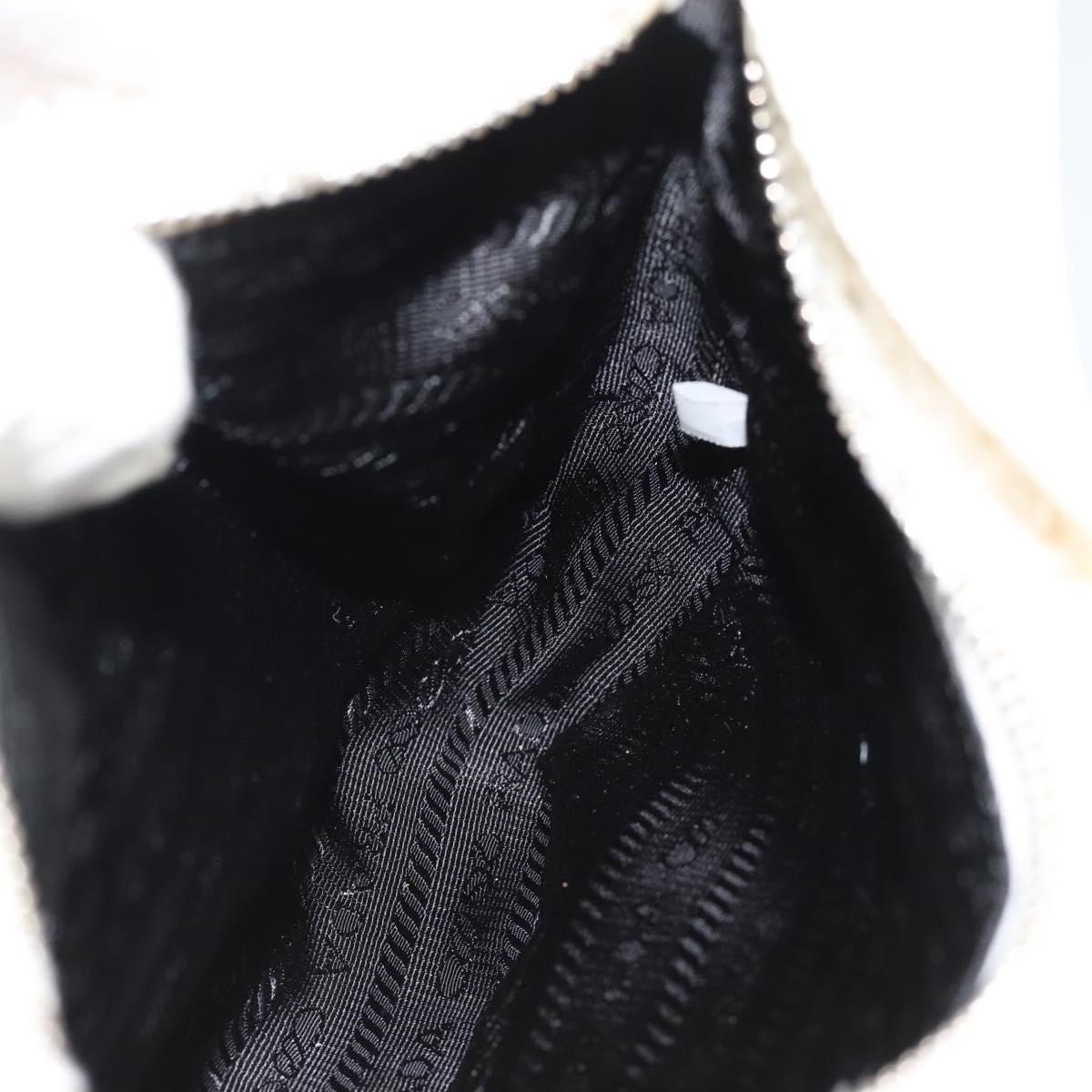 PRADA Hand Pouch Hand Bag Pile White Silver Auth ka4933V