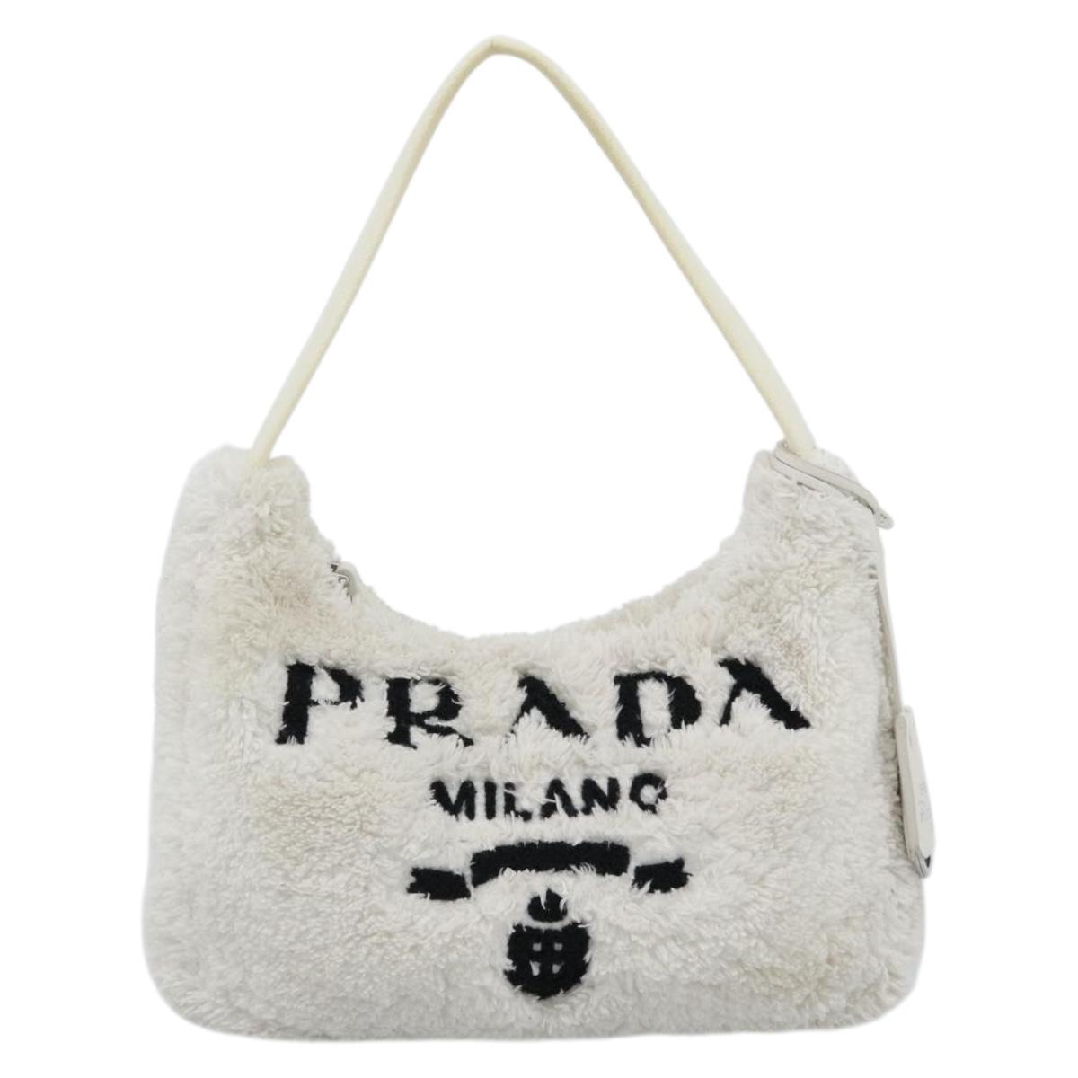 PRADA Hand Pouch Hand Bag Pile White Silver Auth ka4933V