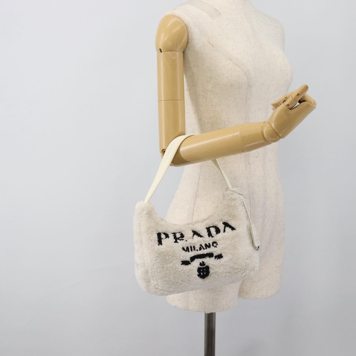 PRADA Hand Pouch Hand Bag Pile White Silver Auth ka4933V