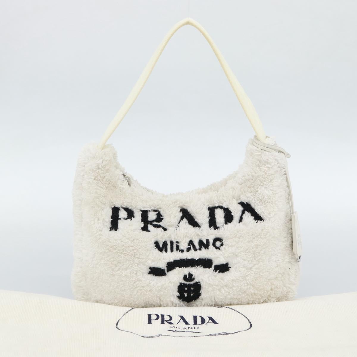 PRADA Hand Pouch Hand Bag Pile White Silver Auth ka4933V