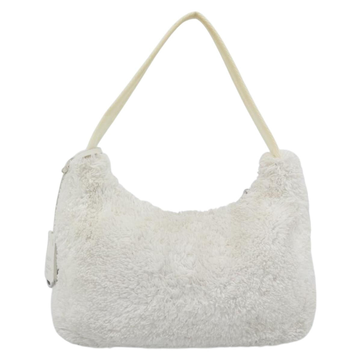 PRADA Hand Pouch Hand Bag Pile White Silver Auth ka4933V