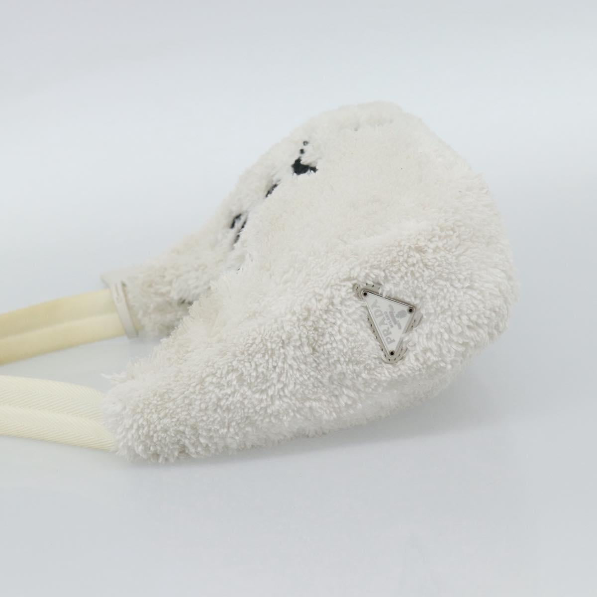 PRADA Hand Pouch Hand Bag Pile White Silver Auth ka4933V