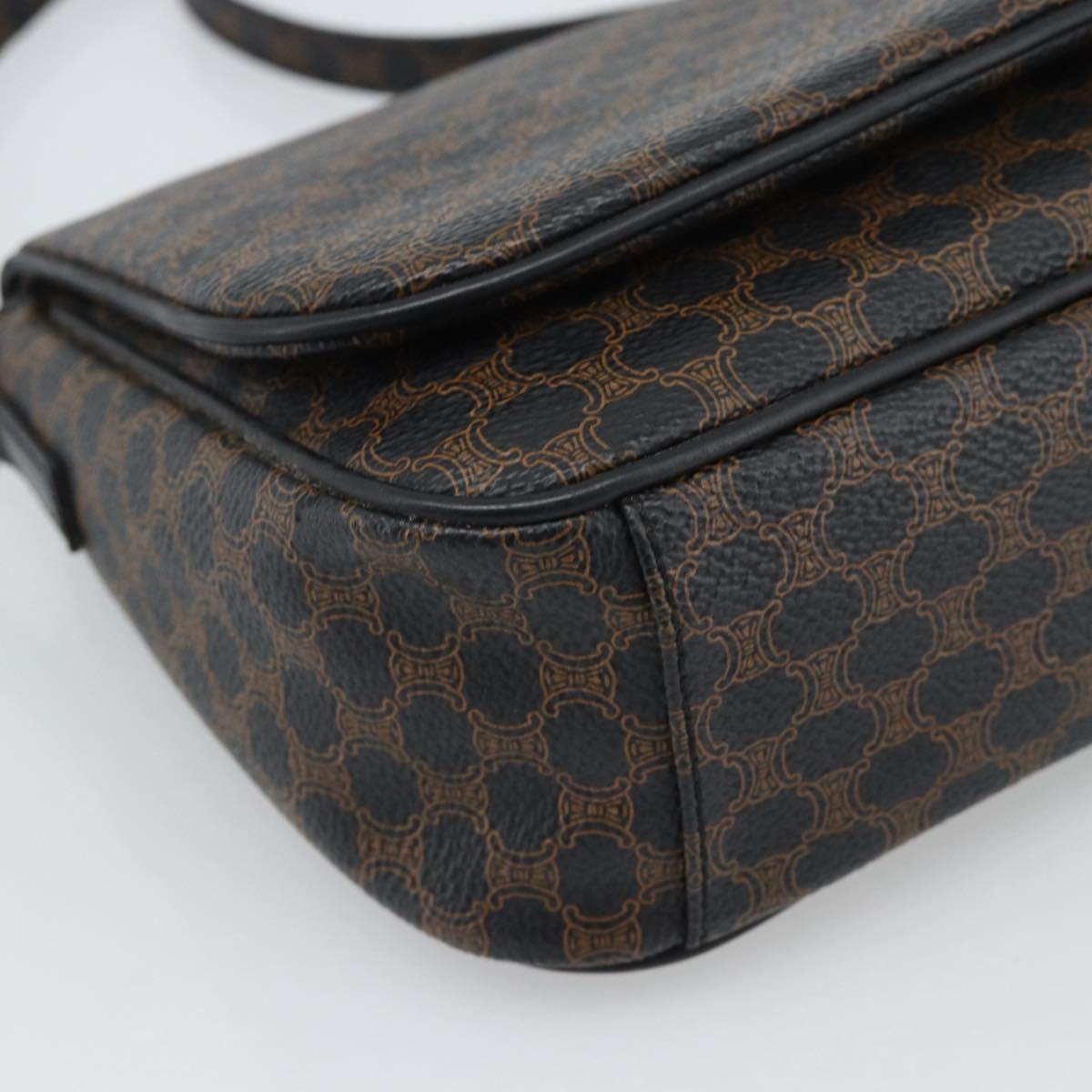CELINE Macadam Canvas Shoulder Bag PVC Leather Black Gold Auth ka4934A