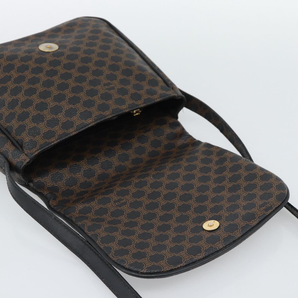 CELINE Macadam Canvas Shoulder Bag PVC Leather Black Gold Auth ka4934A