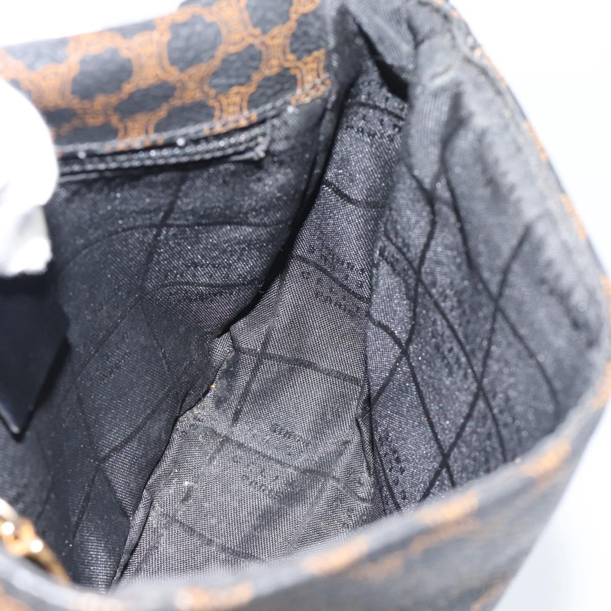 CELINE Macadam Canvas Shoulder Bag PVC Leather Black Gold Auth ka4934A