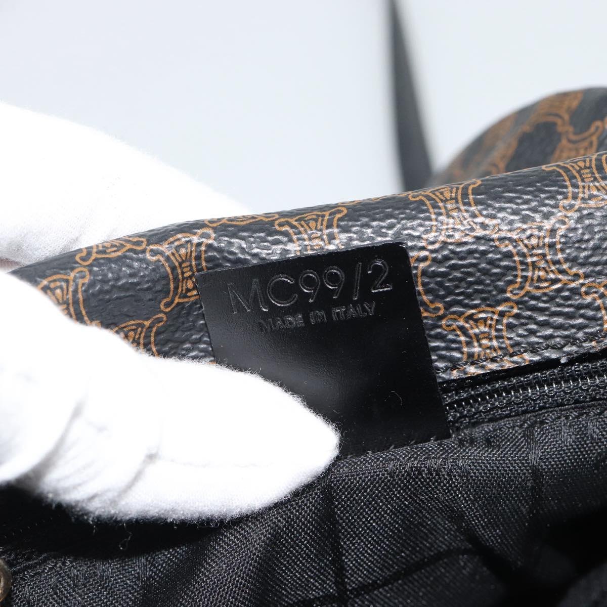 CELINE Macadam Canvas Shoulder Bag PVC Leather Black Gold Auth ka4934A