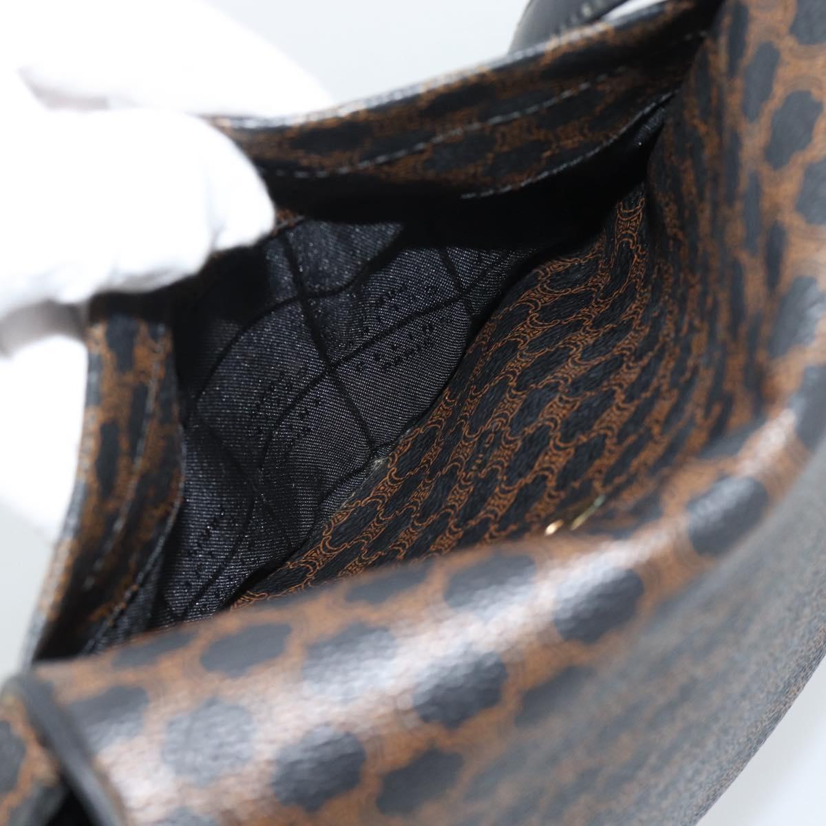 CELINE Macadam Canvas Shoulder Bag PVC Leather Black Gold Auth ka4934A