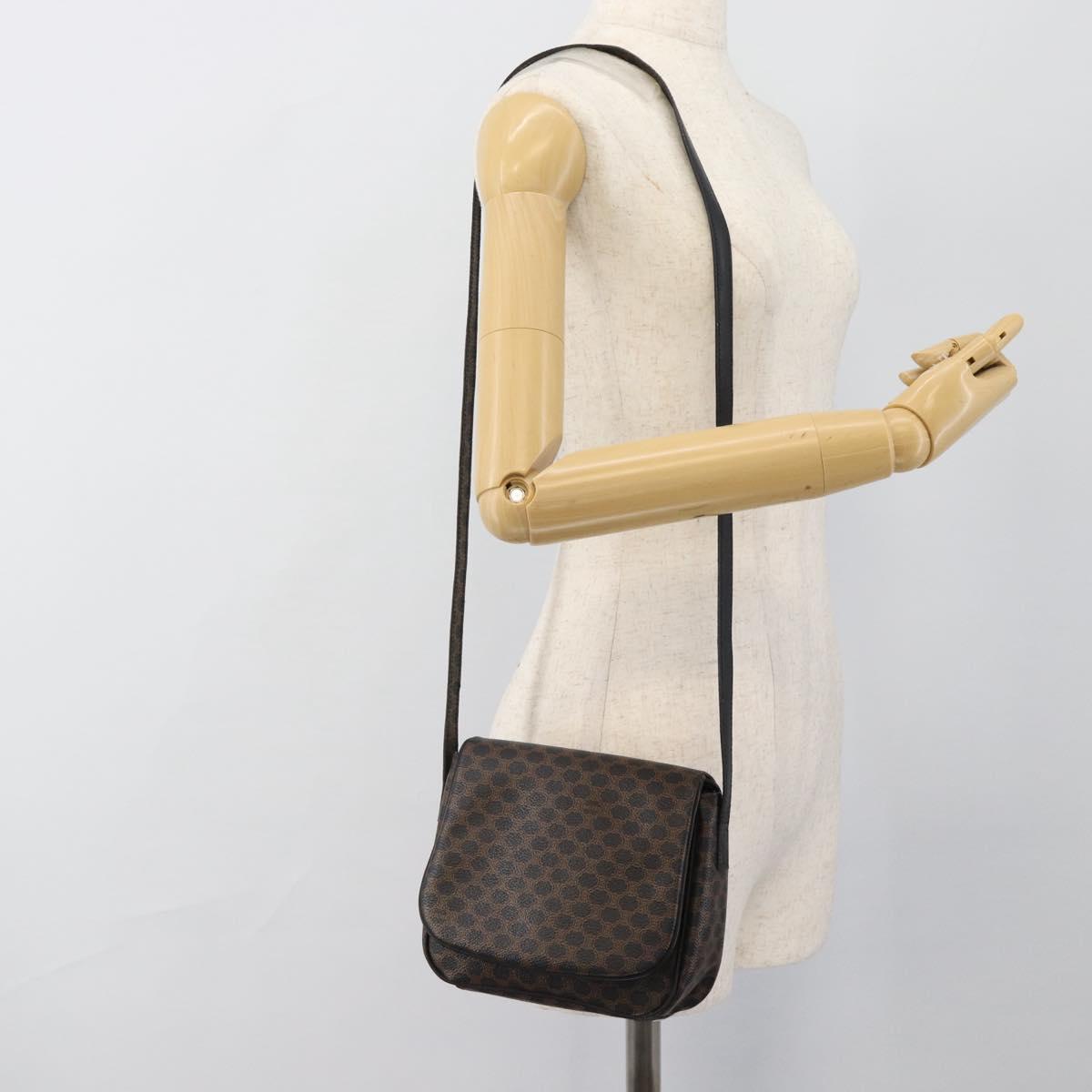 CELINE Macadam Canvas Shoulder Bag PVC Leather Black Gold Auth ka4934A