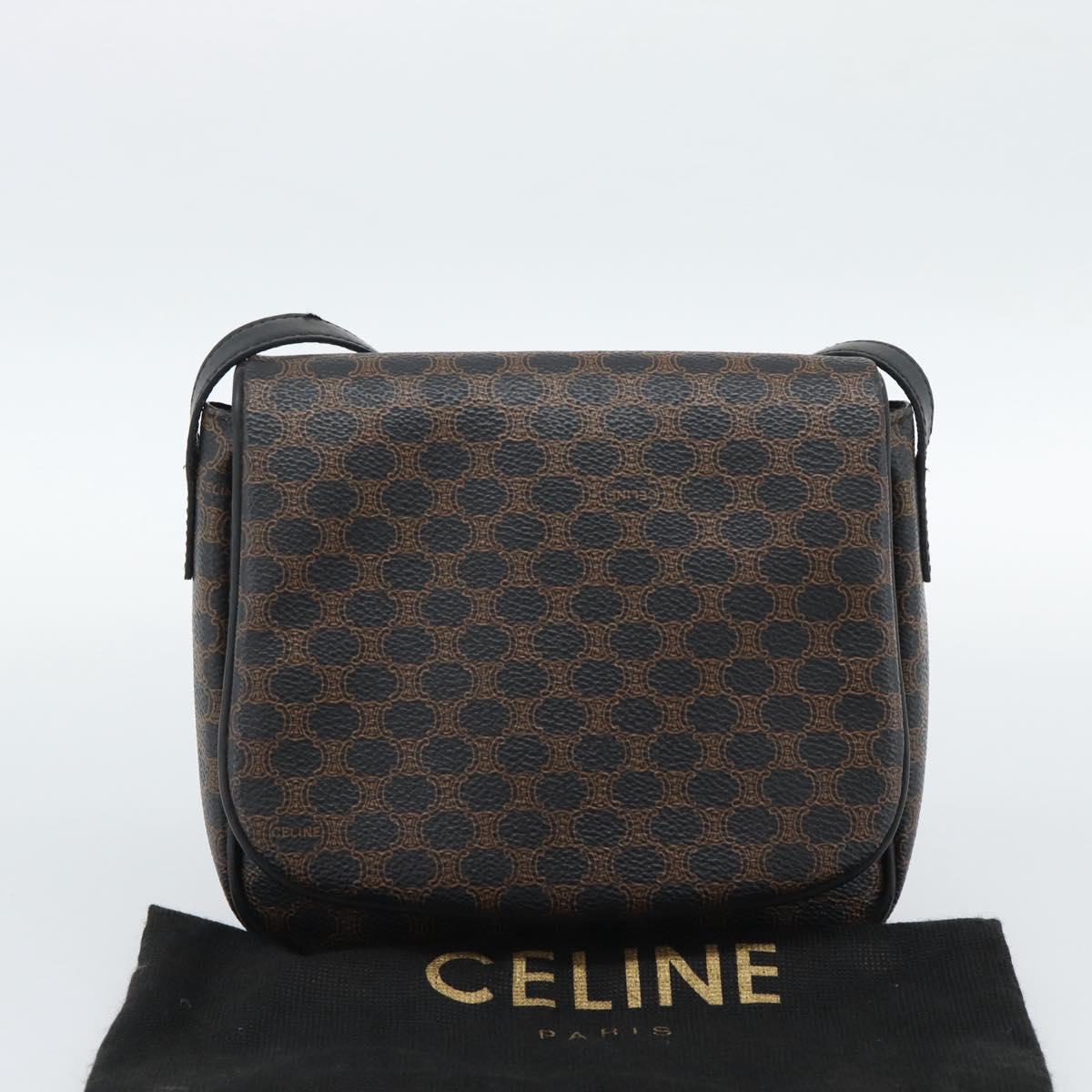CELINE Macadam Canvas Shoulder Bag PVC Leather Black Gold Auth ka4934A