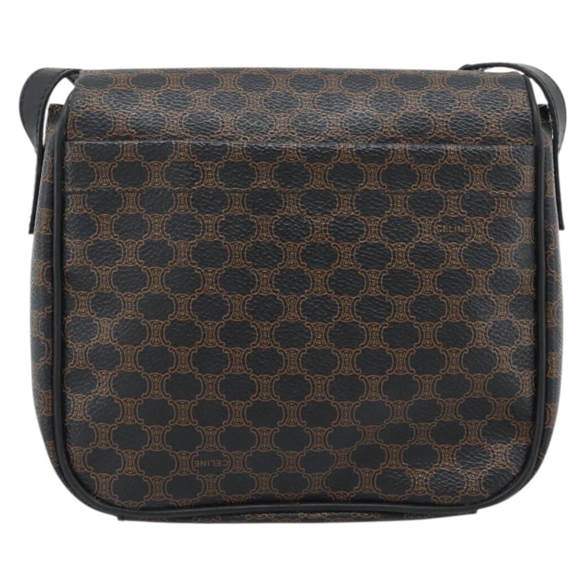 CELINE Macadam Canvas Shoulder Bag PVC Leather Black Gold Auth ka4934A