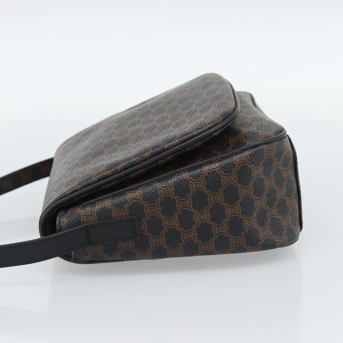 CELINE Macadam Canvas Shoulder Bag PVC Leather Black Gold Auth ka4934A