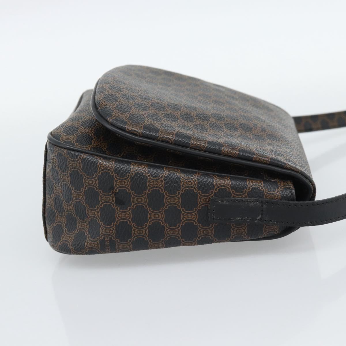 CELINE Macadam Canvas Shoulder Bag PVC Leather Black Gold Auth ka4934A