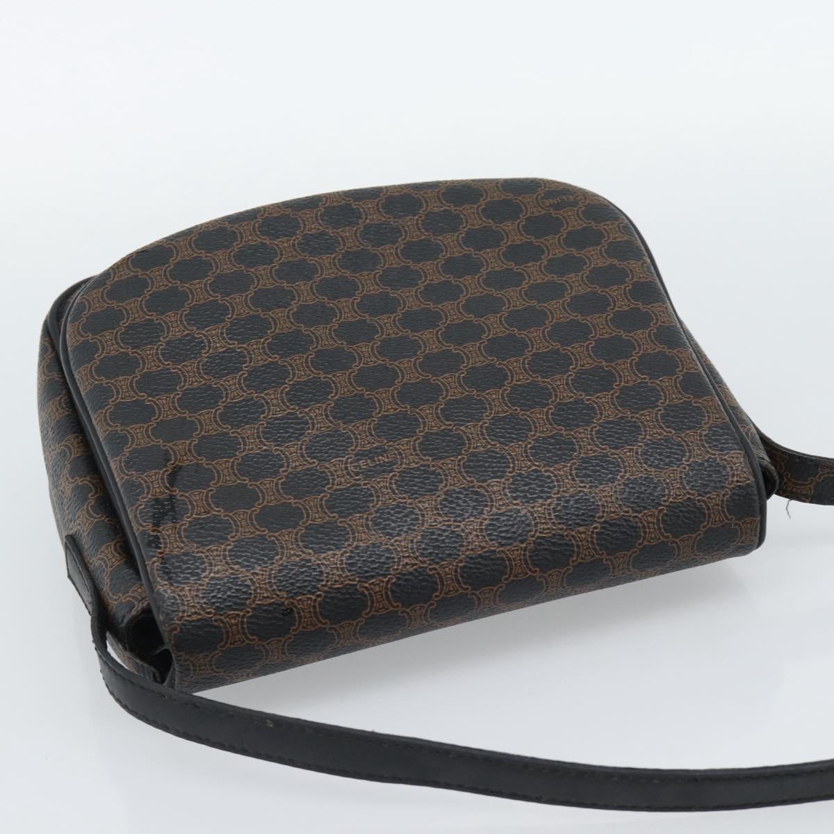 CELINE Macadam Canvas Shoulder Bag PVC Leather Black Gold Auth ka4934A