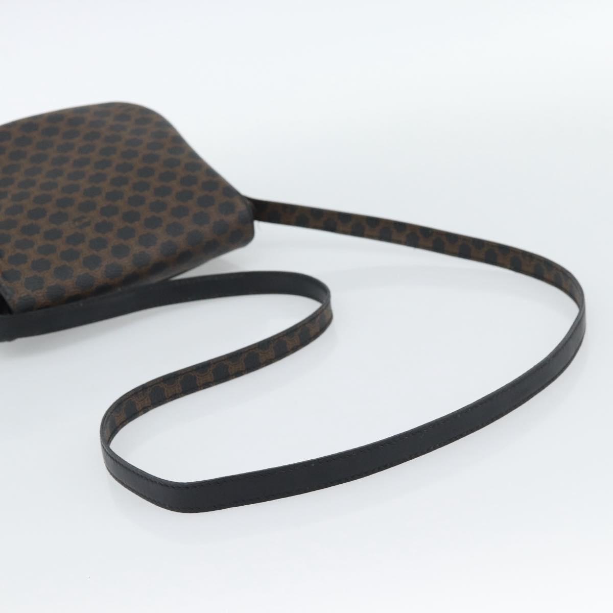 CELINE Macadam Canvas Shoulder Bag PVC Leather Black Gold Auth ka4934A