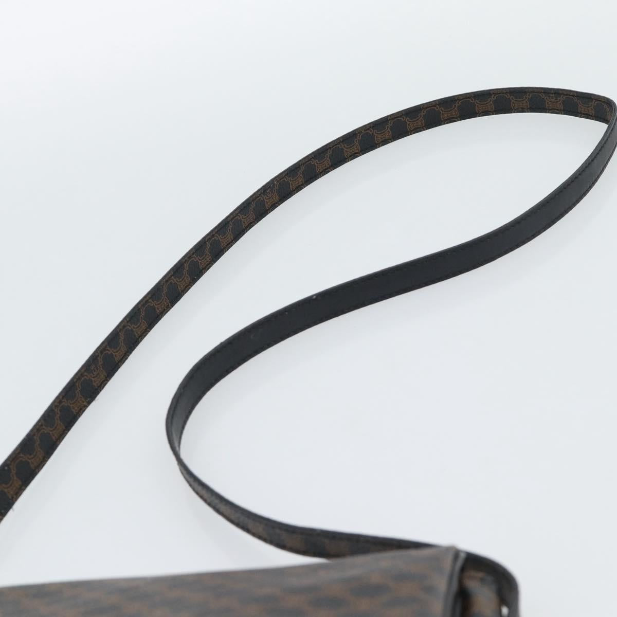 CELINE Macadam Canvas Shoulder Bag PVC Leather Black Gold Auth ka4934A